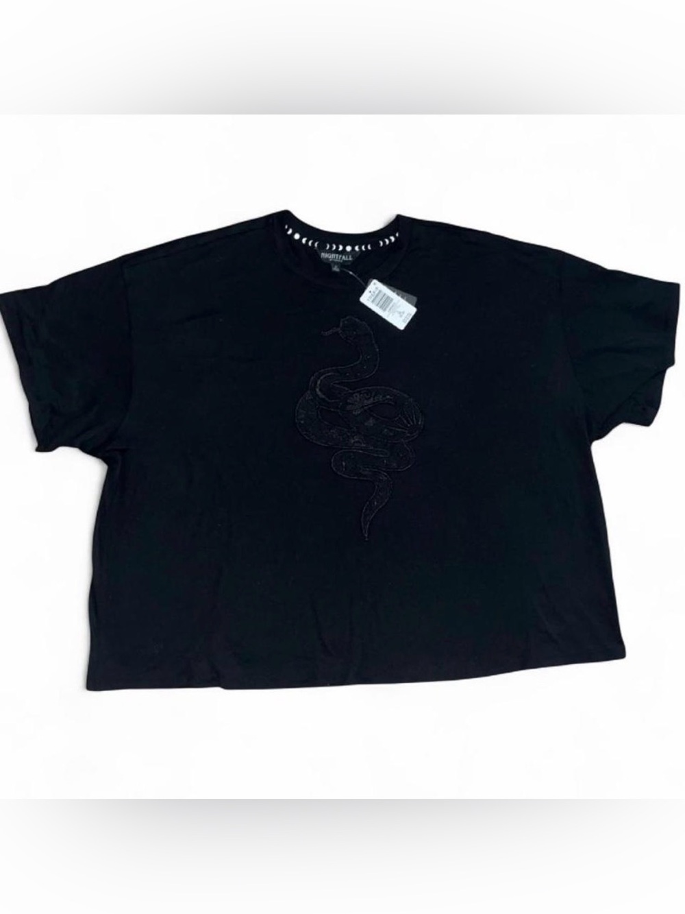 NWT Torrid Nightfall Plus Size 2x Black Cotton T-Shirt with Sheer Snake Detail